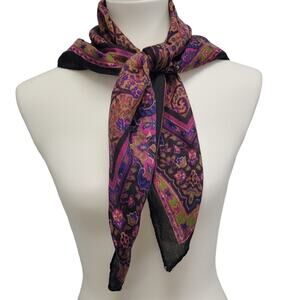 Vintage Woven Polyester Floral Scrollwork Geometric Inspired Fashion Scarf
